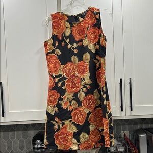 New York And Co. Black and Orange Floral Mini Sheath Dress